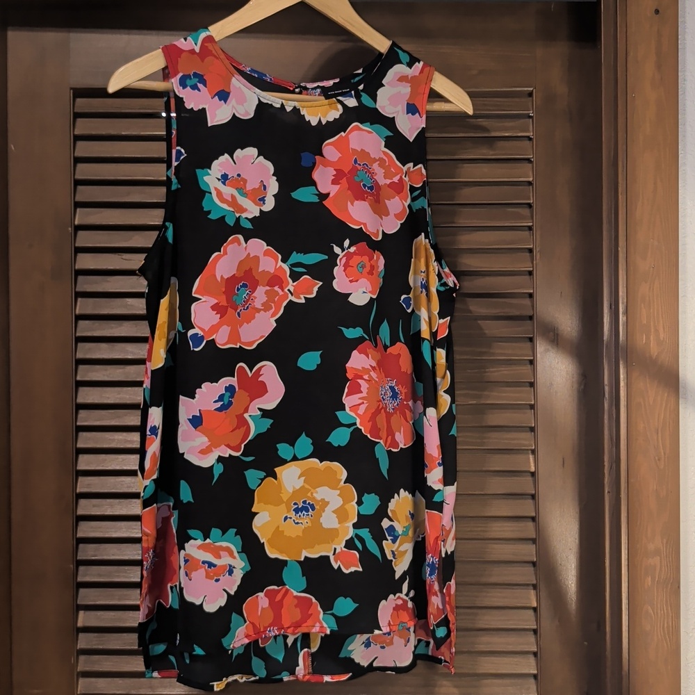 Tunic Bright Floral Sleeveless Blouse - Semi Sheer